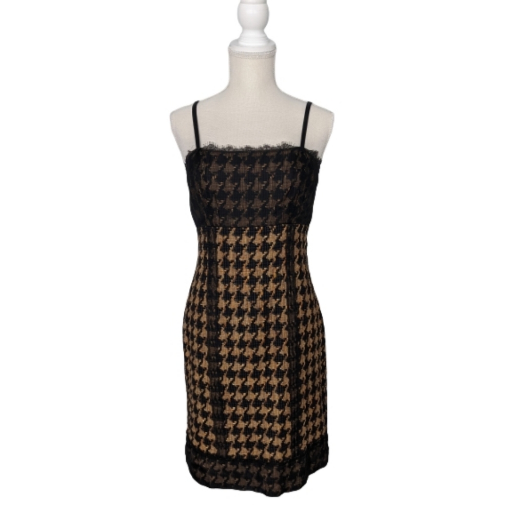 Etcetera Black and Gold Houndstooth Cocktail Dress (4)